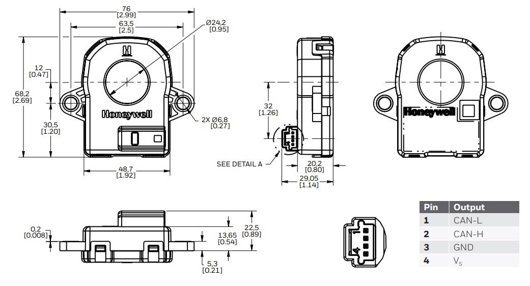 Mechanical Drawing - Honeywell CSNV700 Flux Gate Current Sensors Mechanical Drawing - Honeywell CSNV700 Flux Gate Current Sensors
